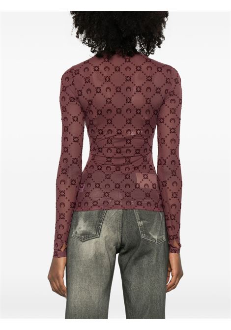 moongram mesh flock ls highneck top woman aubergine MARINE SERRE | WTO388ACJER0005PU70